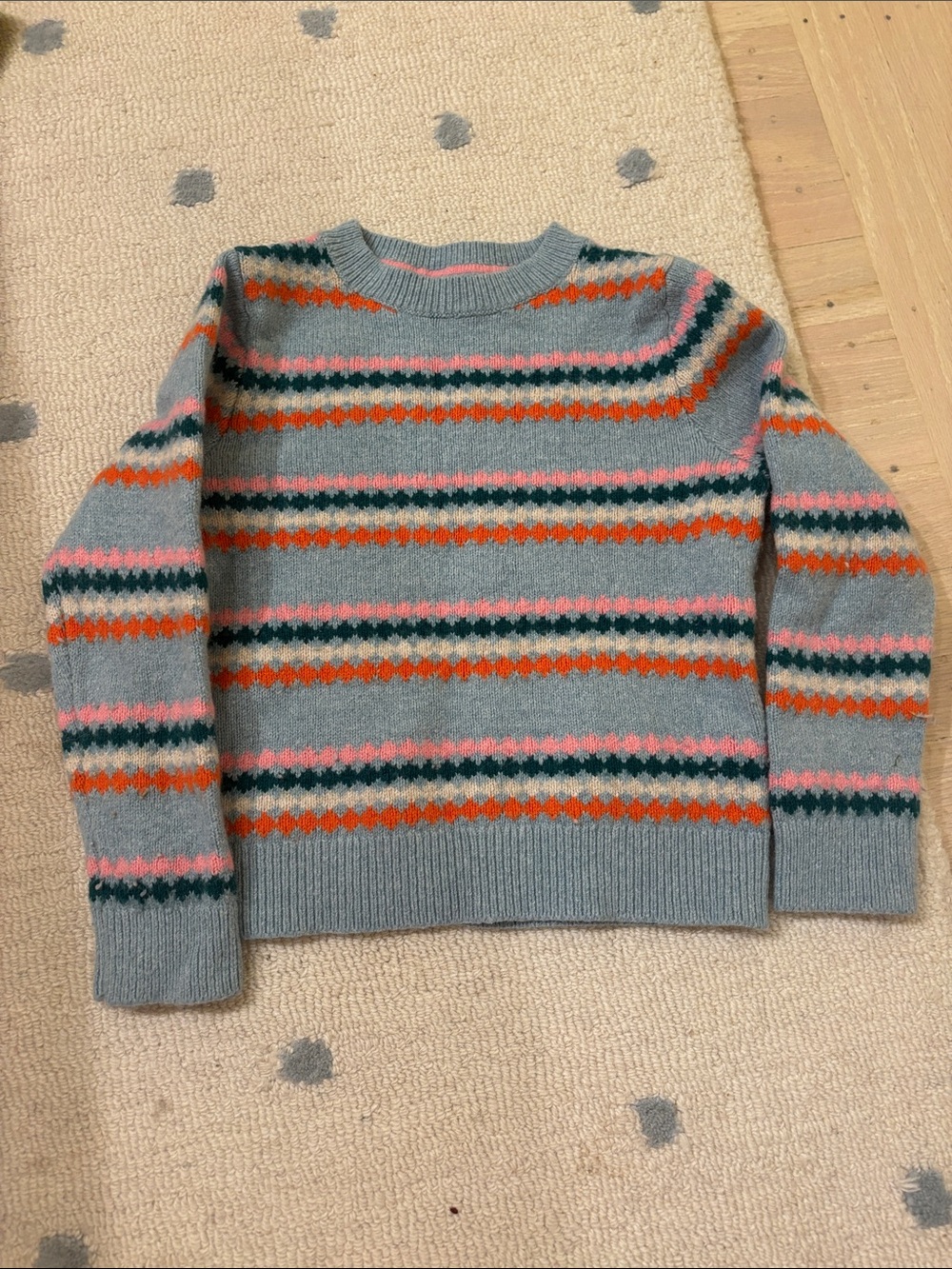 Mini Boden Blue Sweater with Pink, Orange & Dark Green Stripes